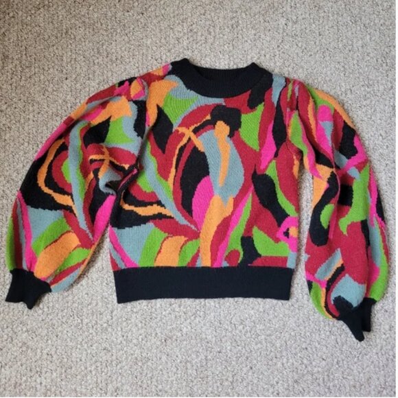 Farm Rio The Dance Knit Sweater Colorful Vibrant Abstract Pullover size M - Picture 7 of 10